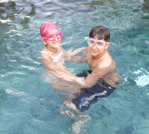 Mahesh Babu’s Kids Gautham Krishna and Sitara enjoying in Swimming Pool