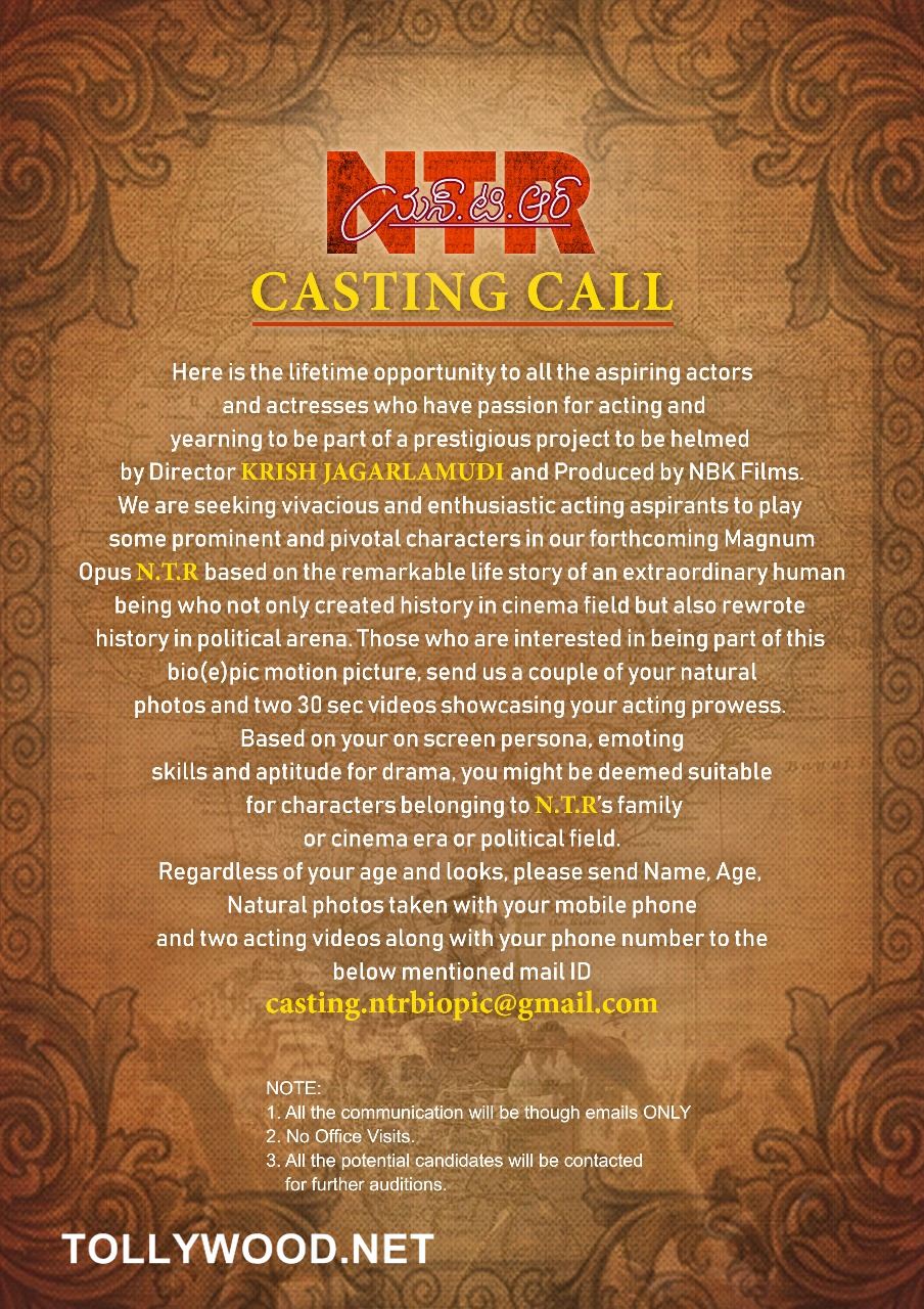 Casting Call For NTR Biopic
