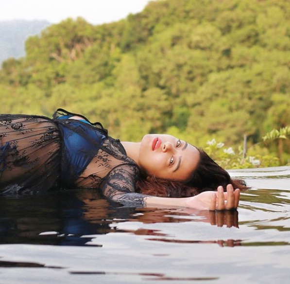 Surveen Chawla bikini avatar in see through cape