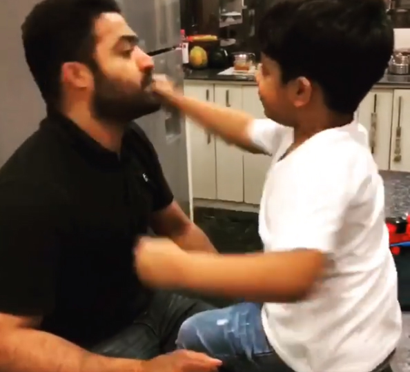 Jr NTR turns punching bag for son Abhay Ram