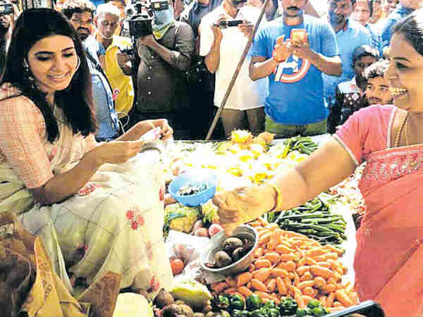 Samantha selling vegetables on Chennai road