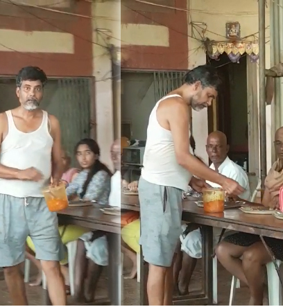Chandrababu Naidu serving food in Kaka Hotel