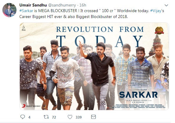 Sarkar crosses Rs 100 Cr : Mega Blockbuster
