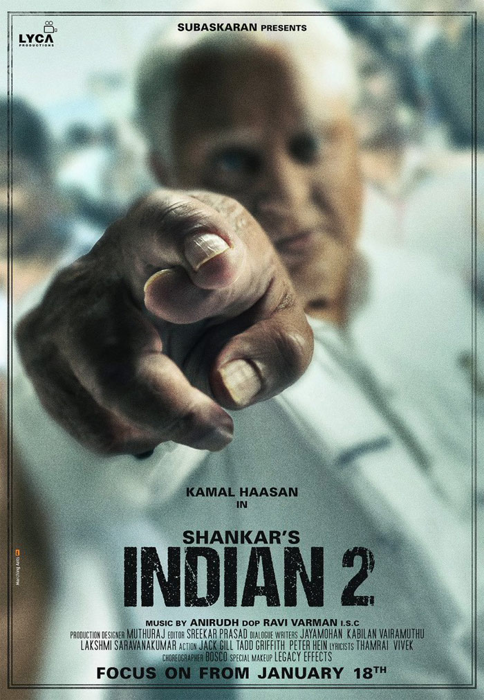 Indian 2 First Look Poster Kamal Haasan with twisted finger