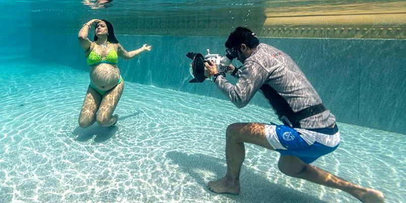 Sameera Reddy underwater maternity Photoshoot