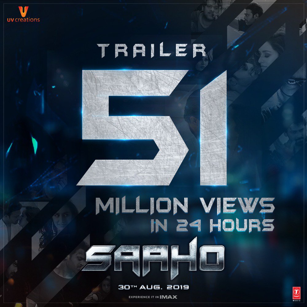 Sahoo Trailer had received humongous views of 51 million in just 4 hours