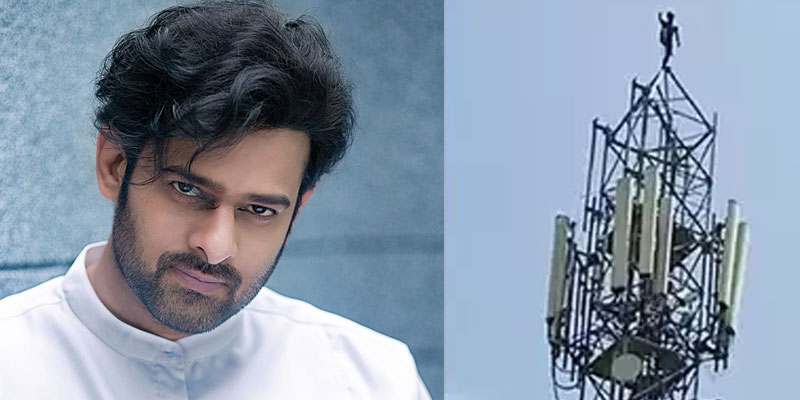 Fan climbs Cellphone Tower and demands to meet Prabhas