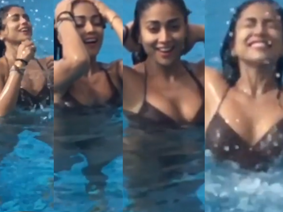 Bikini clad Shriya Saran flips hair in pool