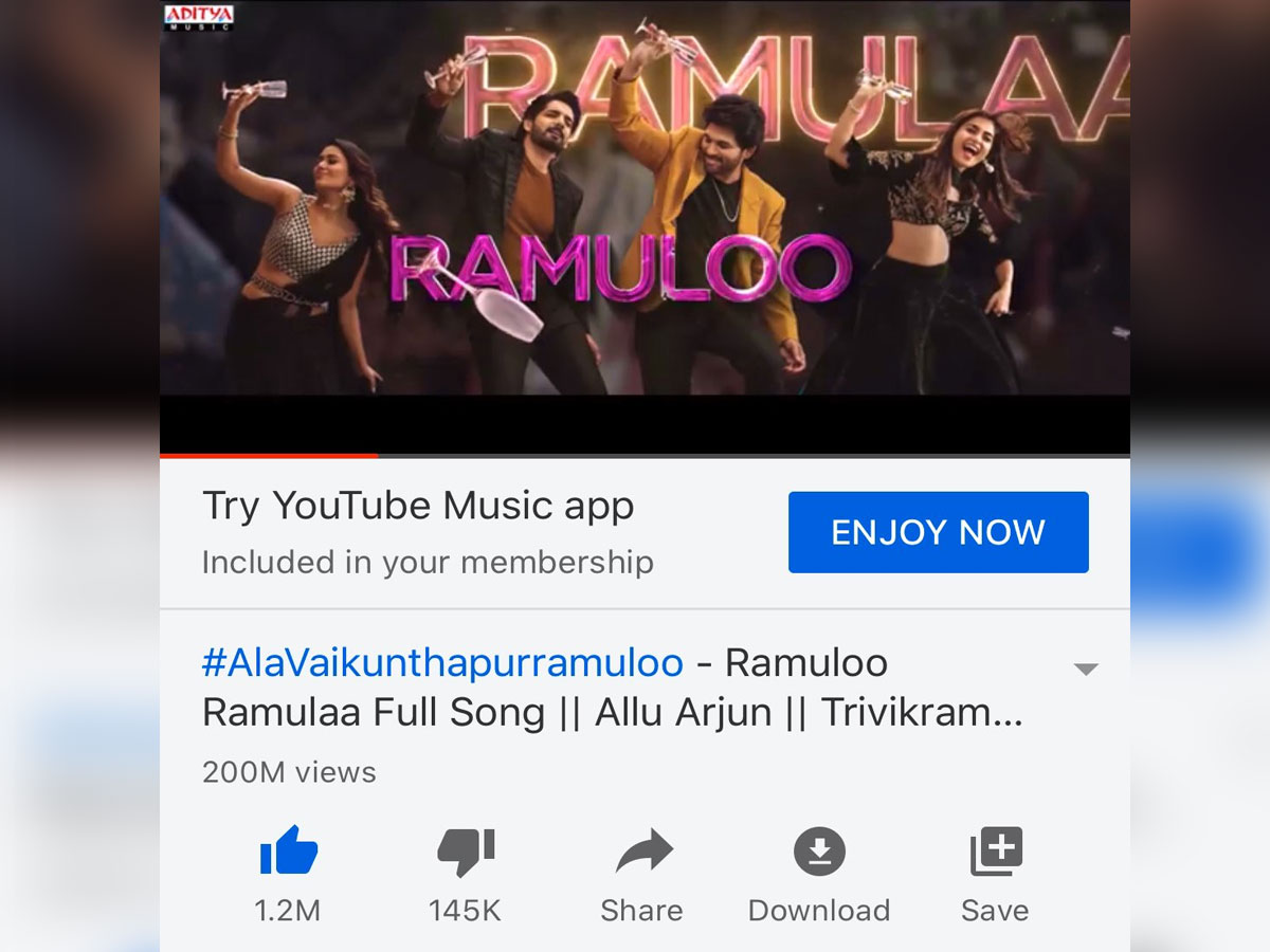 Allu Arjun song hits 200 Million