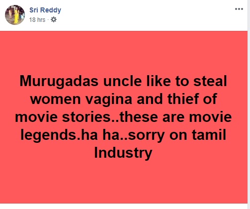 Sri Reddy: Murugadass uncle steals women v*gina