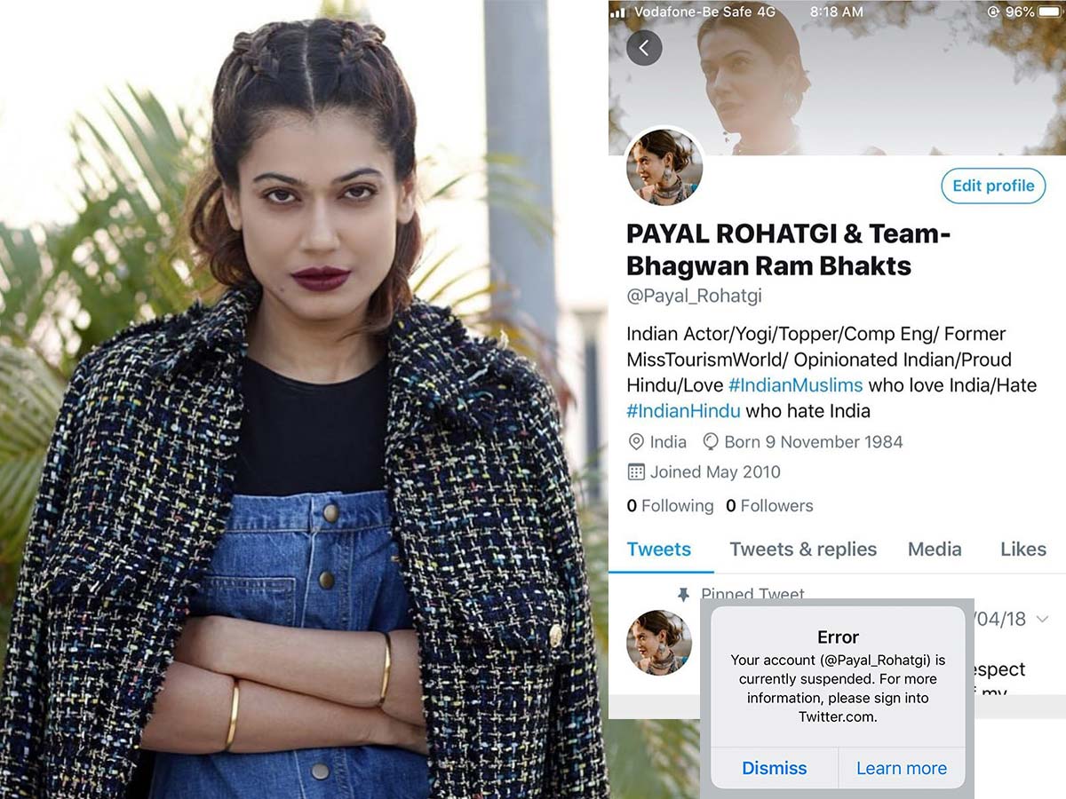 Payal Rohatgi Twitter account suspended