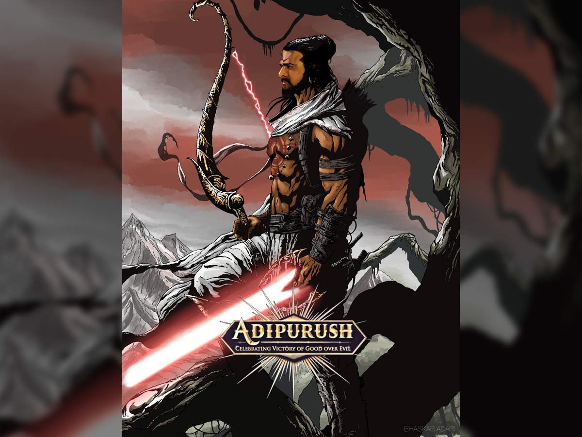 Adipurush Prabhas holds bow and laser sword