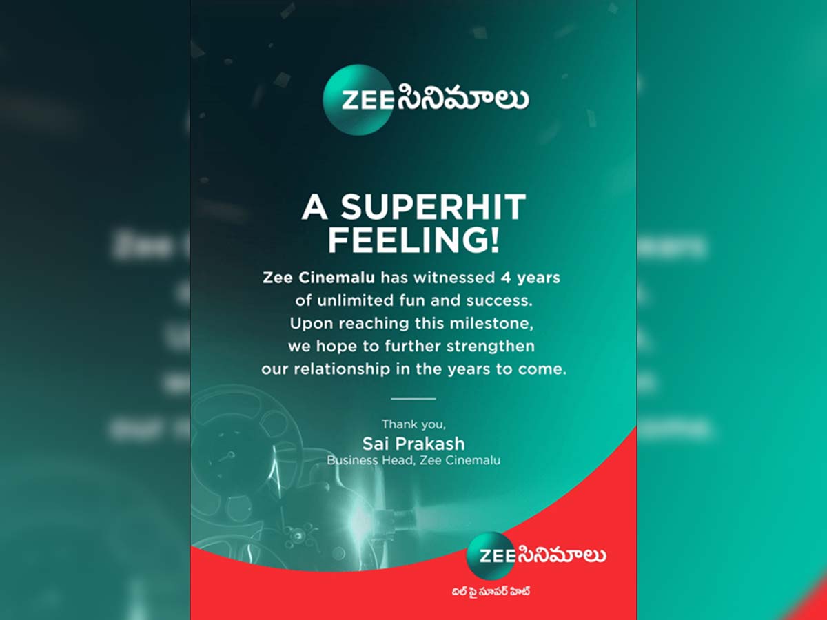 Zee Cinemalu celebrates its 4years of success this anniversary