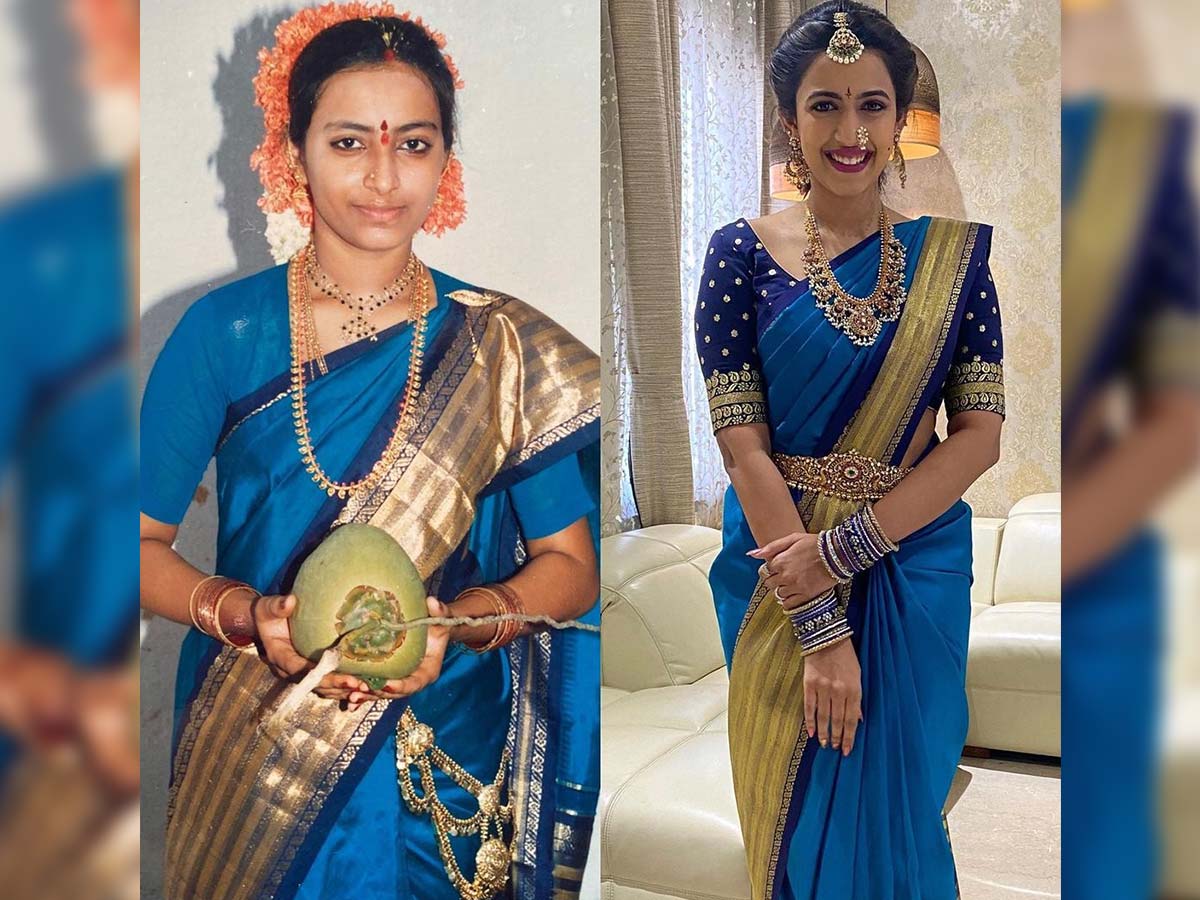 Niharika wears 32 years old her mother Padmaja saree for pre-wedding event