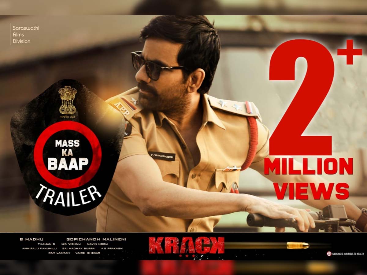 Krack Trailer mints 2M+ Real time views with 100k+ likes in 4 hours