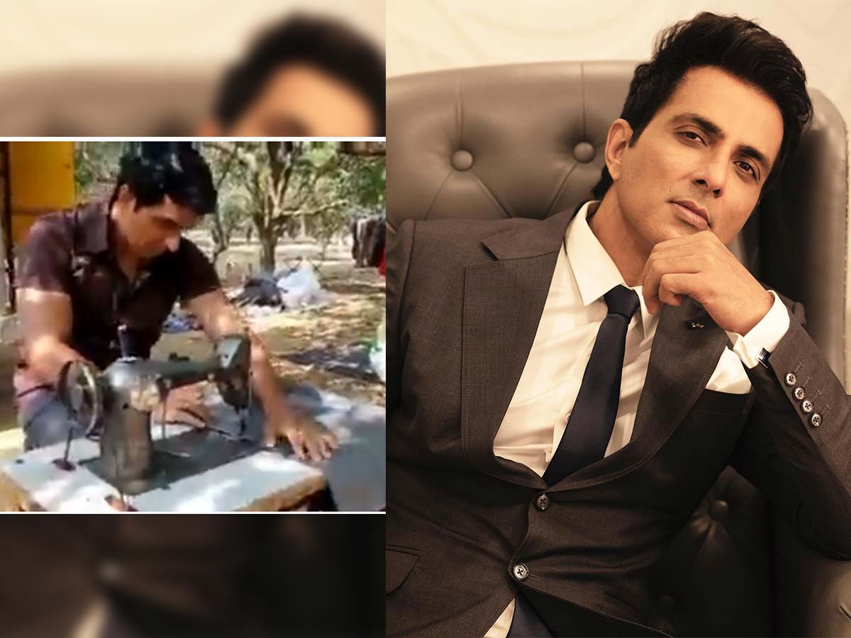 Sonu Sood stitching clothes at tailor shop