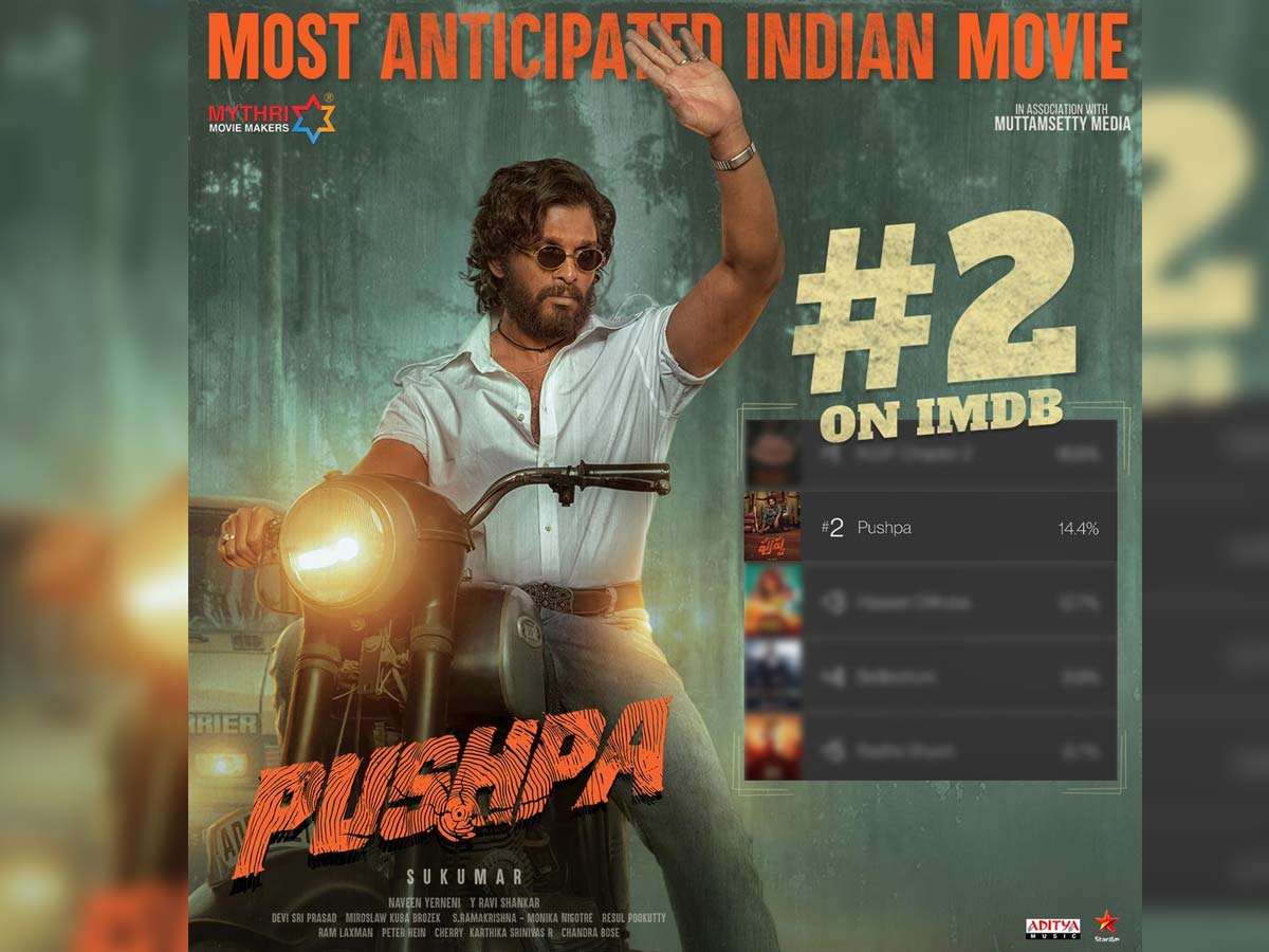 Pushpa rated 2 in the list of IMDB Most Anticipated Movie in India