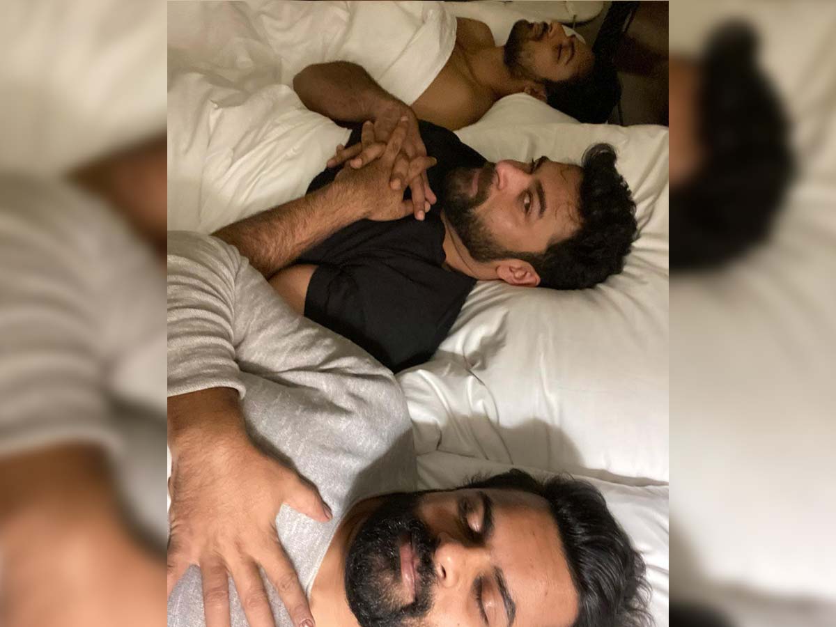 Sai Dharam Tej, Varun Tej and Vaishnav Tej selfie on bed