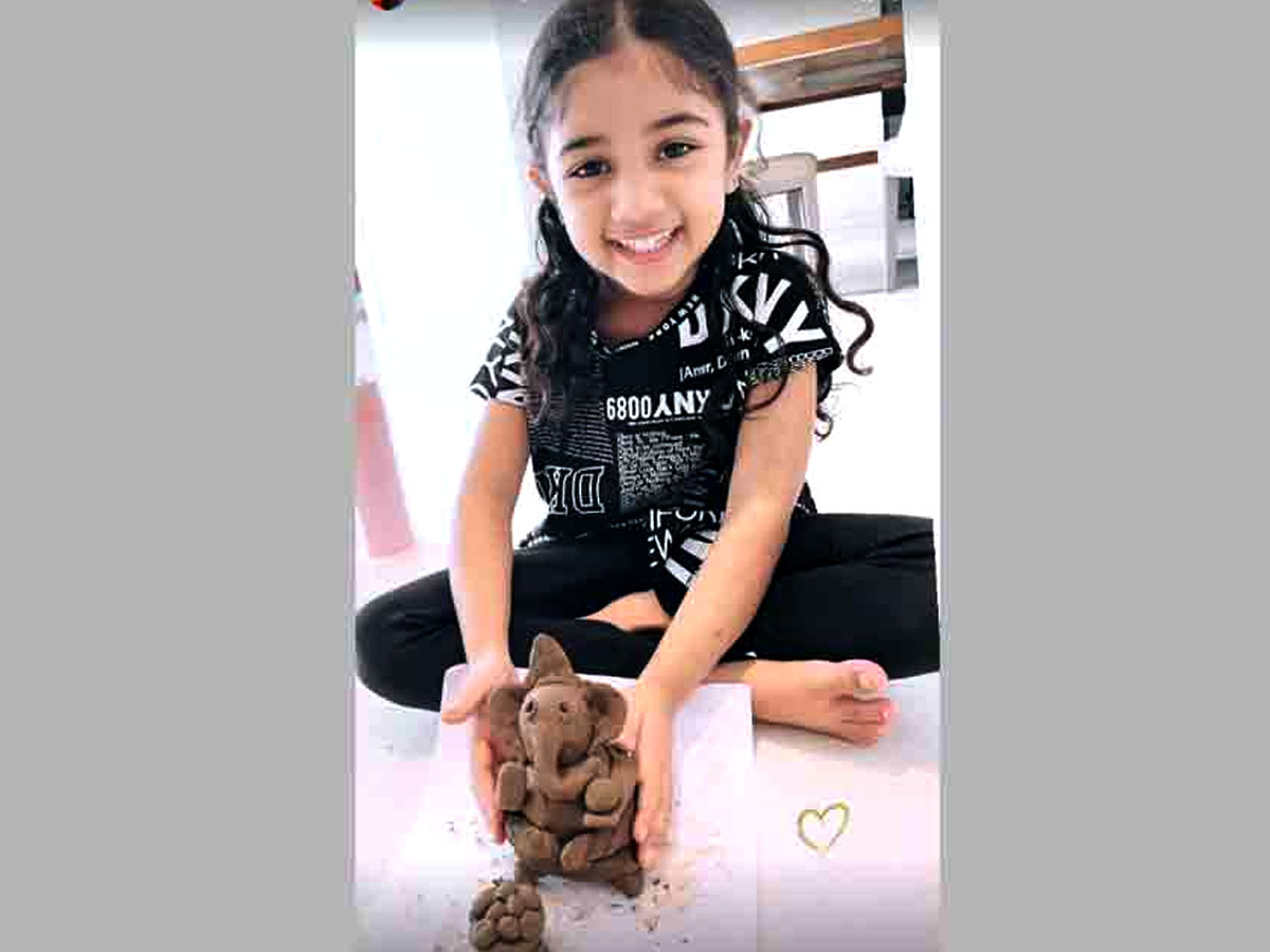 Allu Arjun daughter Allu Arha makes eco-friendly Ganesha