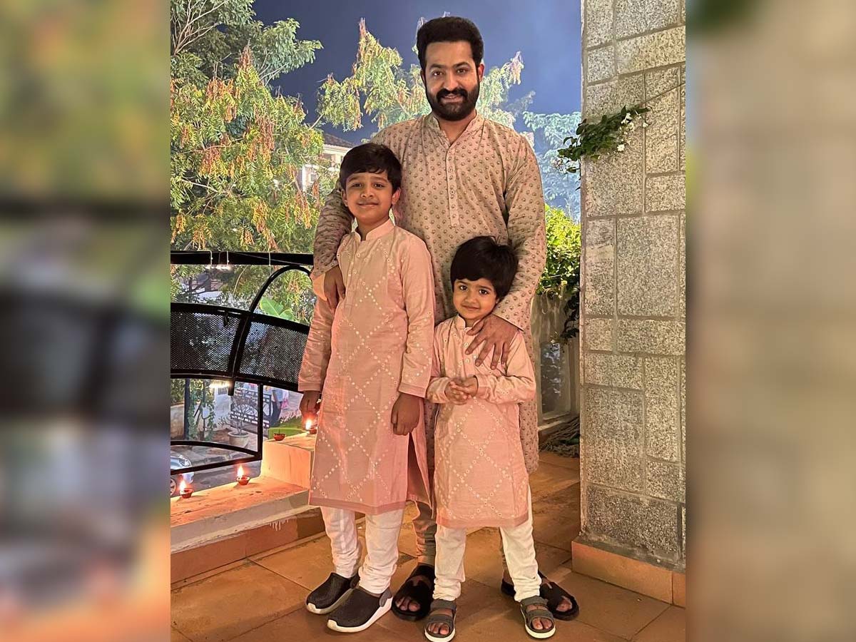 Jr NTR with kids Abhay Ram and Bhargav Ram :3 cuties in one frame