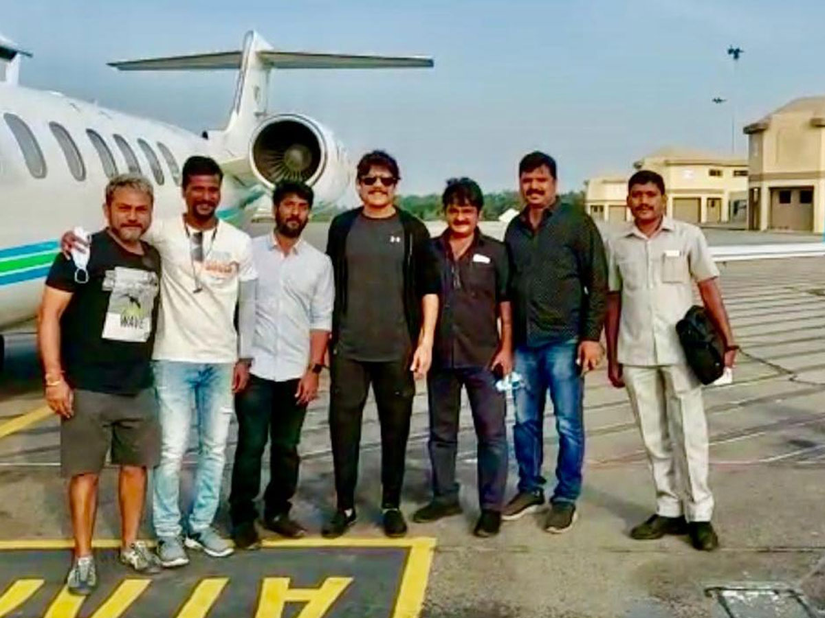 Nagarjuna with Bangarraju team land in Mysore on charter flight