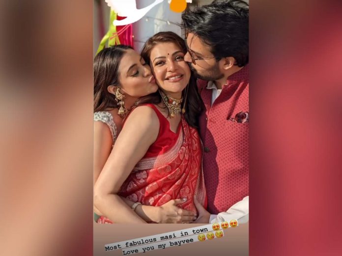 Gautam Kitchlu and Nisha kiss pregnant Kajal Aggarwal @ Baby shower