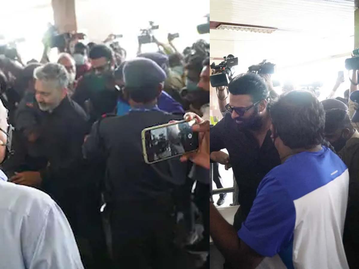 Prabhas and Rajamouli mobbed at airport
