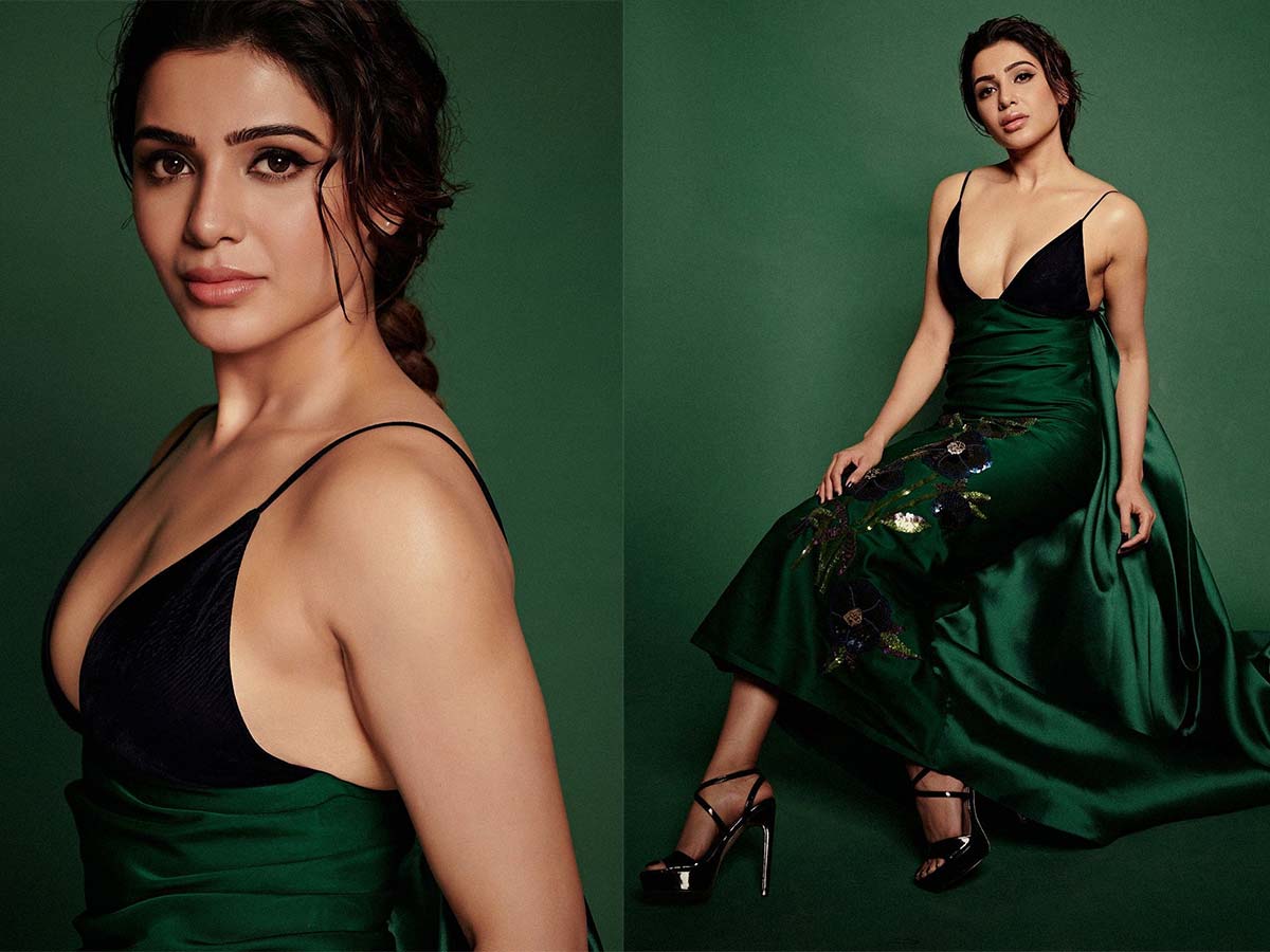 Samantha extra glamour in deep neck gown