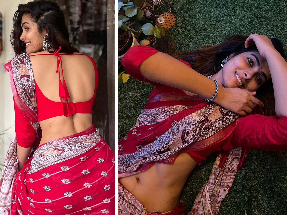 Divi Shines with Backless Saree Style