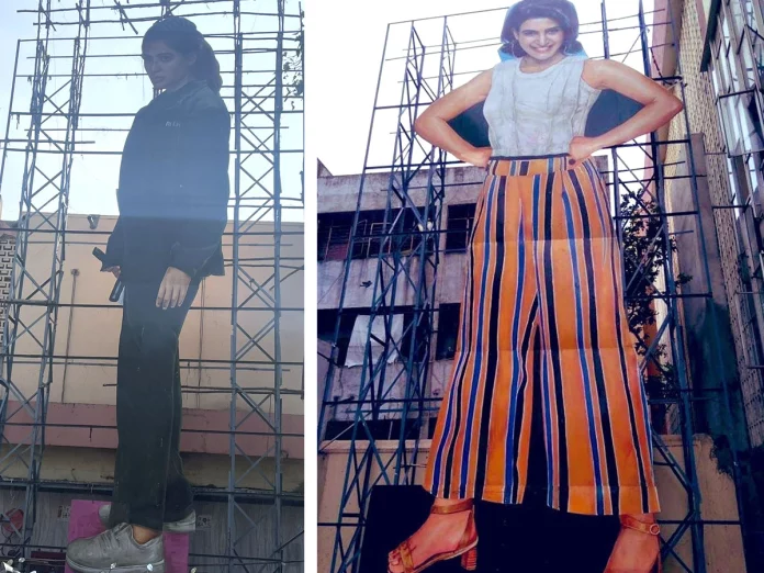 Huge cutout for Lady Superstar... Three years ago 'Baby' movie... now 'Yashoda'