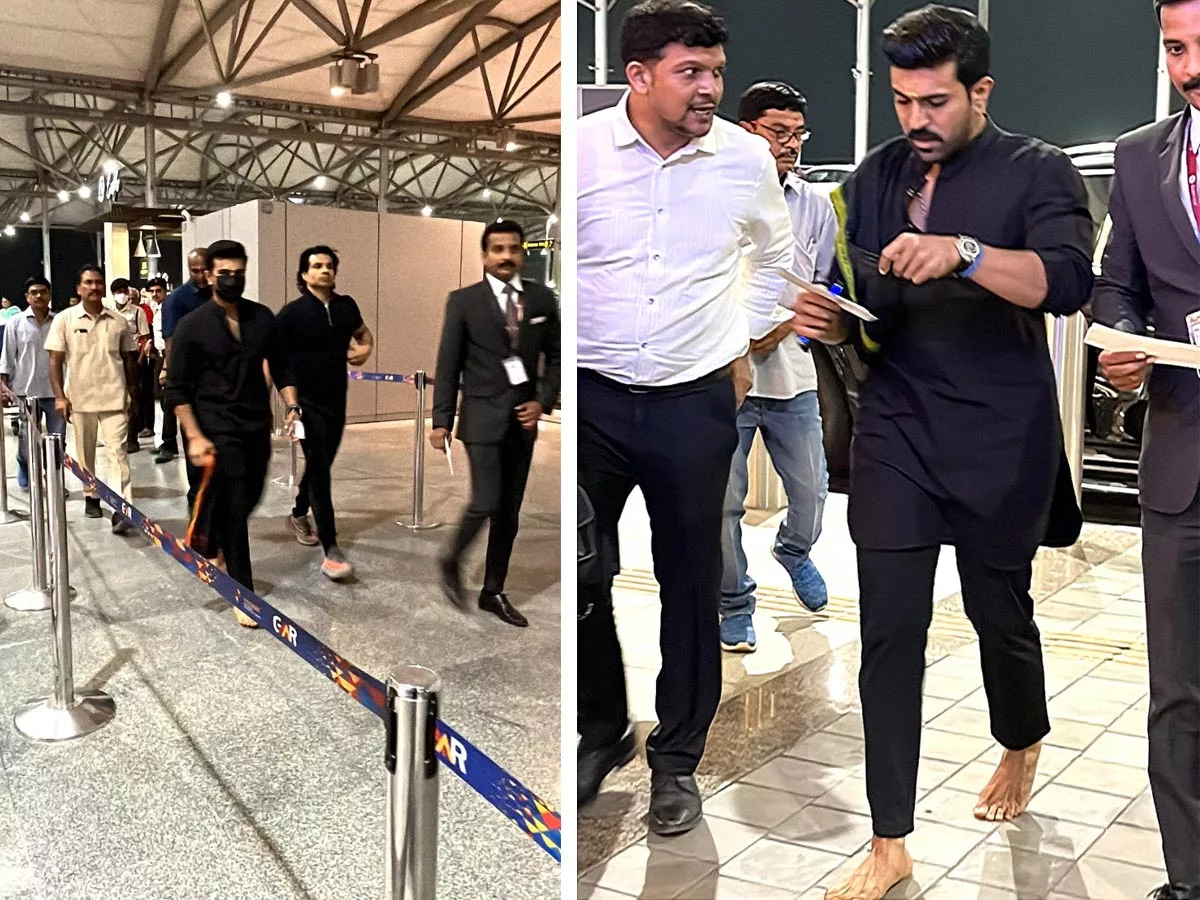 Ram Charan spotted barefoot taking off for Oscars today