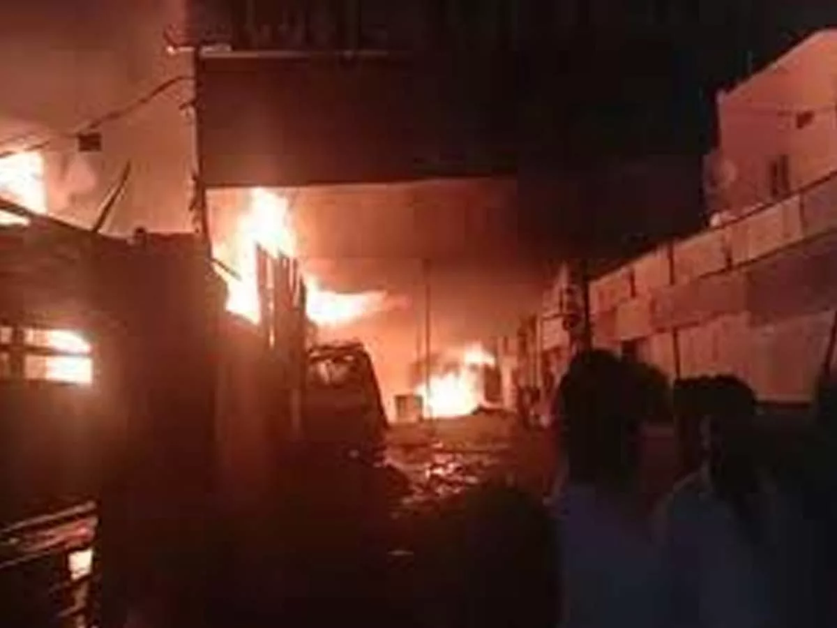 Massive fire at timber depot in Hyderabad Attapur