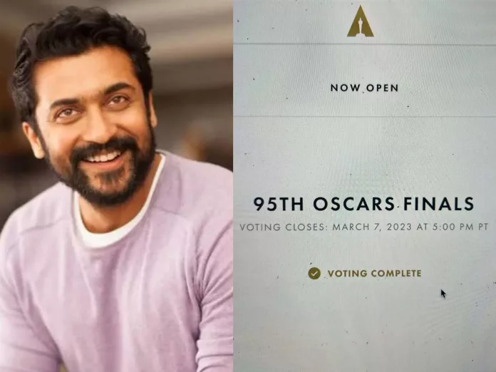 Suriya gives his vote a committee member at Oscars 2023