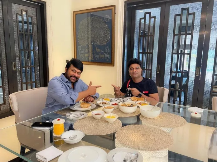 Popular music director breakfast with Boss Chiranjeevi