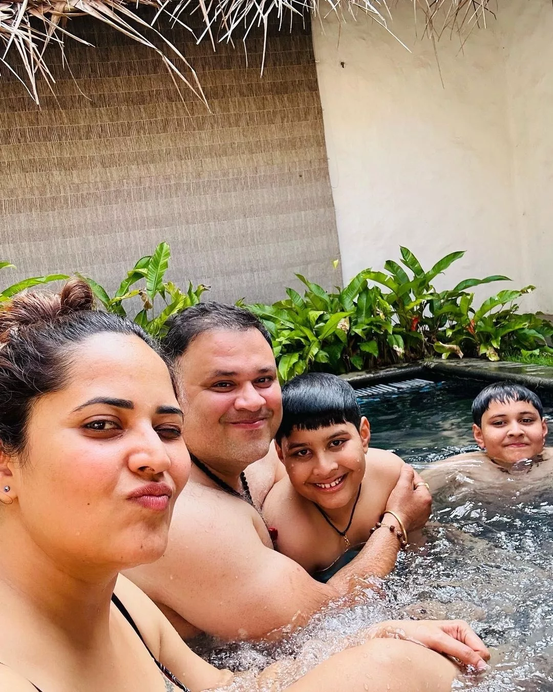 Anasuya Bharadwaj enjoys swimming with family