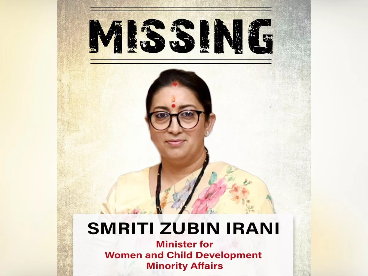 Smriti Irani criticizes Congress for sharing her missing poster
