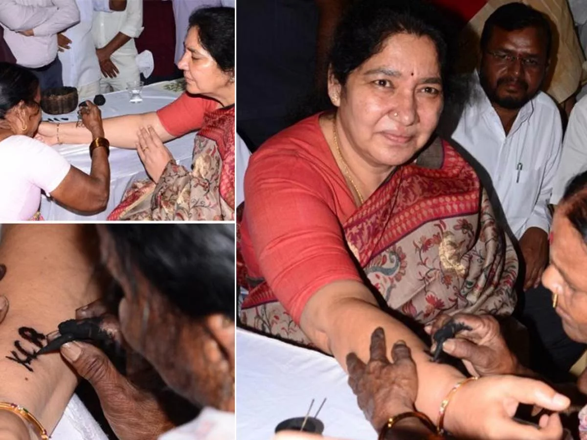 Telangana CM KCR tattoo on Minister Satyavati Rathore hand