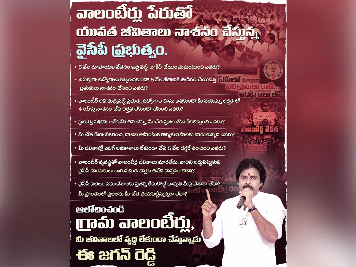 Pawan Kalyan: YSRCP Govt destroying lives of youth in the name of volunteers