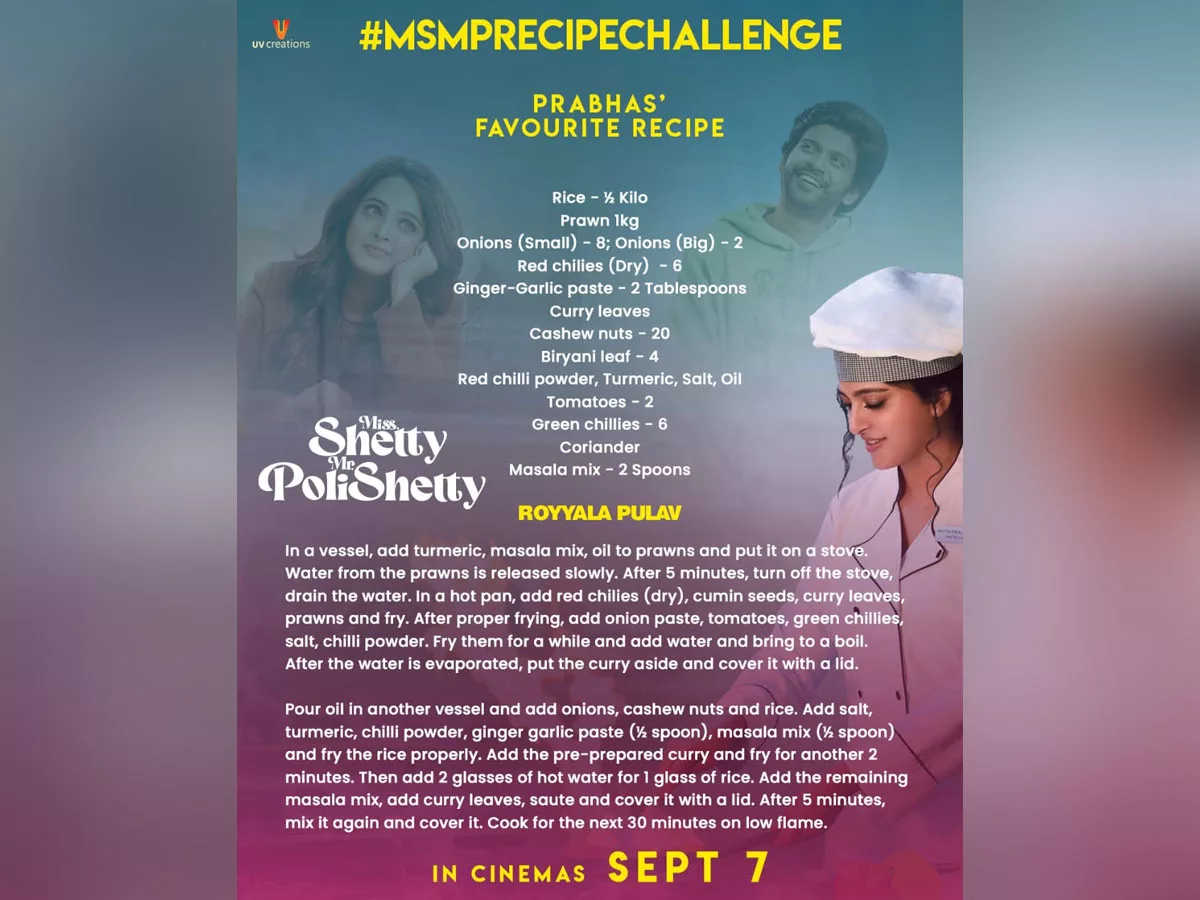 Rebel star Prabhas and Anushka Shetty kickstarts MSMP recipe challenge, as part of Miss Shetty Mr Polishetty promotions