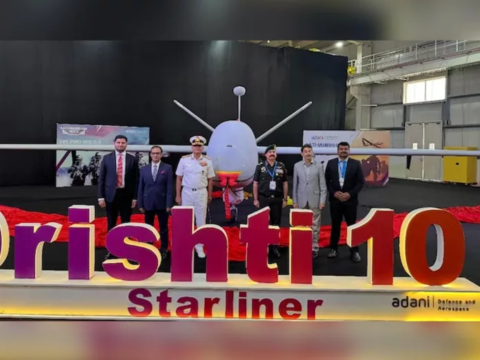Indian Navy unveils Drishti 10 Starliner  drones manufactured by Adani defence in Hyderabad